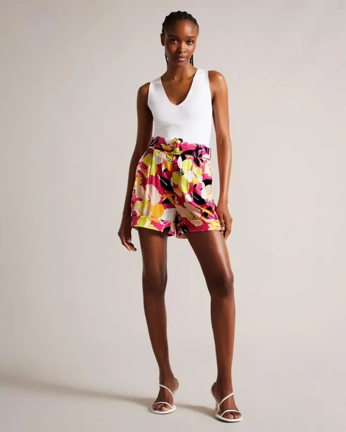 Abstract Print Tailored Shorts Bright Pink Women Ted Baker Pants and Shorts Abstract Print Tailored Shorts Bright Pink Women Ted Baker Pants and Shorts