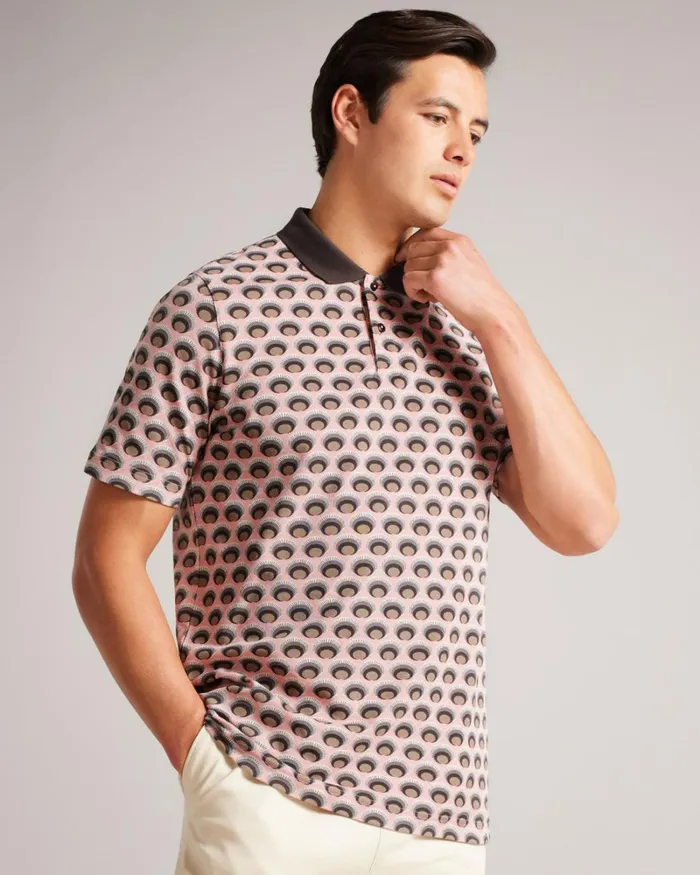 All Over Printed Ombre Spot Polo Shirt Light Pink Men Ted Baker Tops All Over Printed Ombre Spot Polo Shirt Light Pink Men Ted Baker Tops
