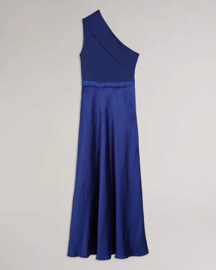 Asymmetric Knit Bodice Dress With Satin Skirt Dark Blue Women Ted Baker Clothing