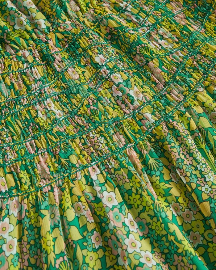 Asymmetric Smocking Midi Dress With Neck Tie Medium Green Women Ted Baker Dresses