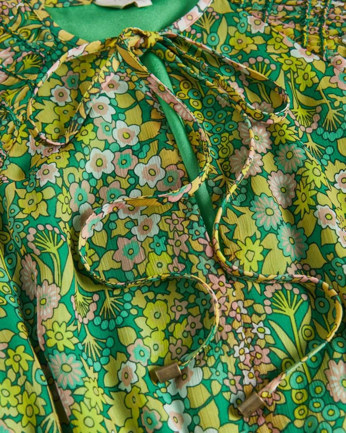 Asymmetric Smocking Midi Dress With Neck Tie Medium Green Women Ted Baker Dresses