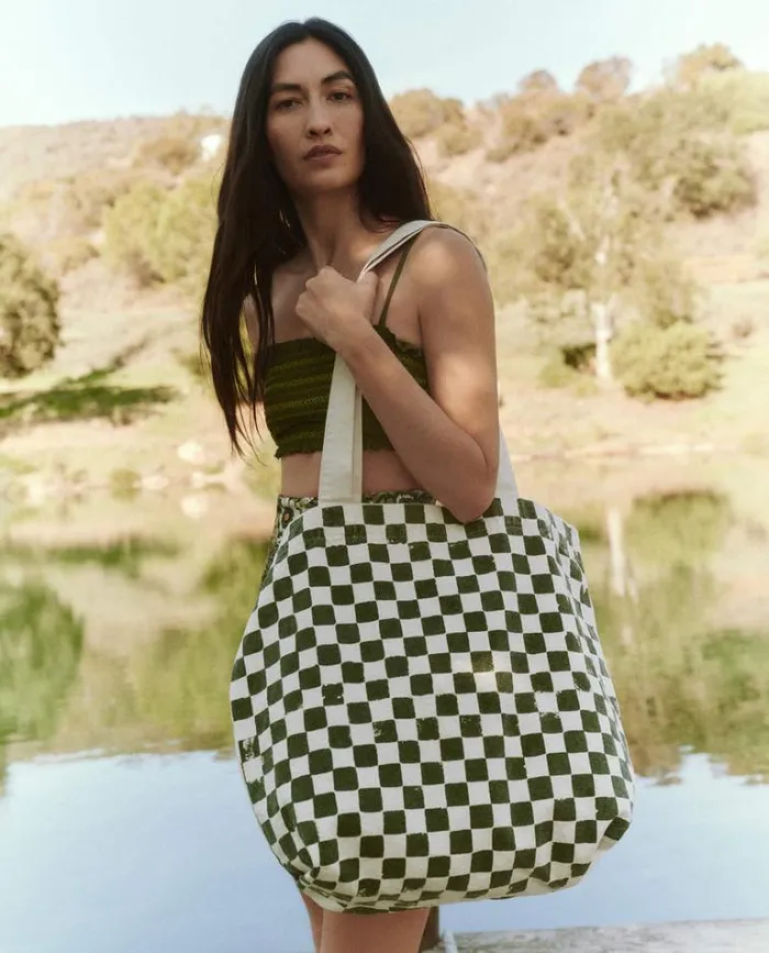 Bags Women039s The Great The Beach Tote Cream With Army Check Stamp