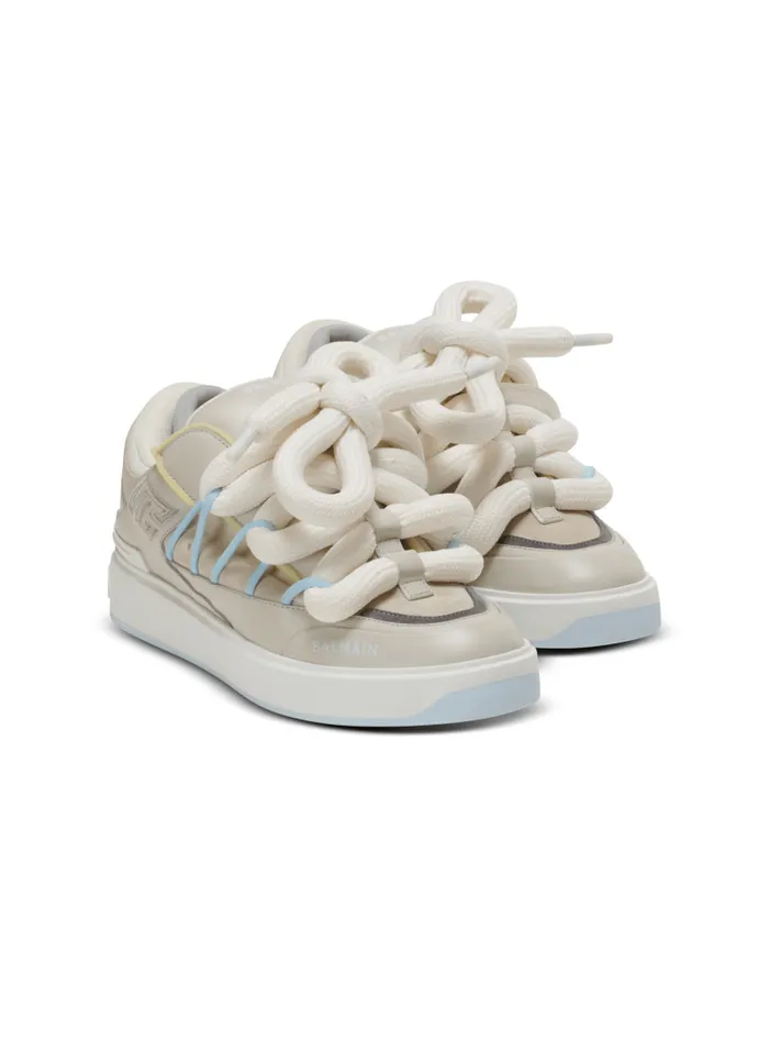 Balmain BCourt Men BCourt Puffy Skate Sneakers In Calfskin And Suede Grey