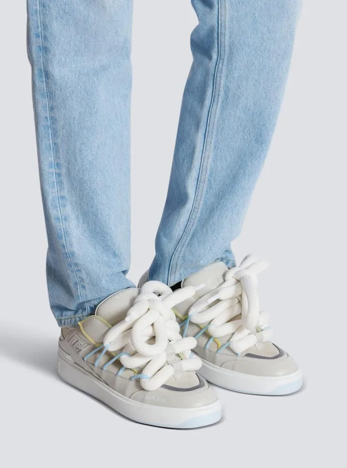 Balmain BCourt Men BCourt Puffy Skate Sneakers In Calfskin And Suede Grey