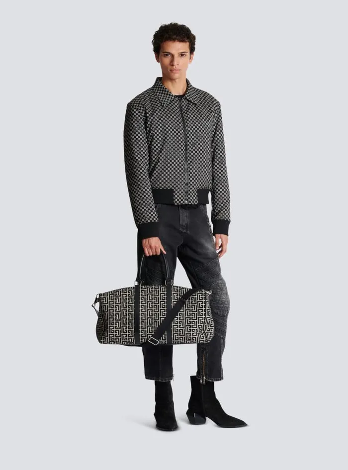 Balmain Bags And Backpacks Men Travel Bag With Jacquard Maxi Monogram Black