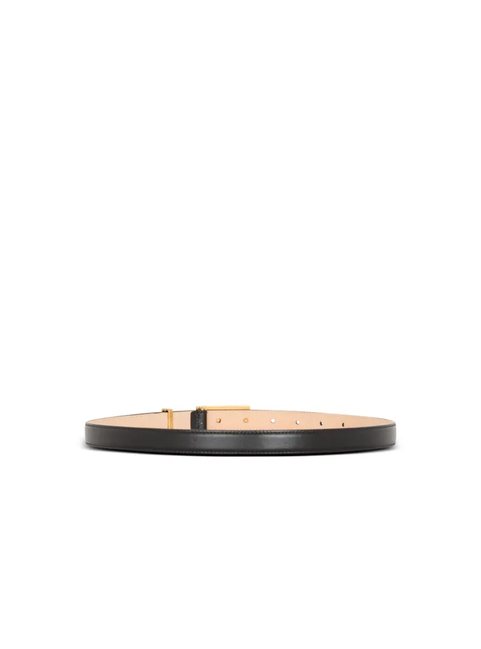 Balmain Belts Men Calfskin Belt With Plaque Black