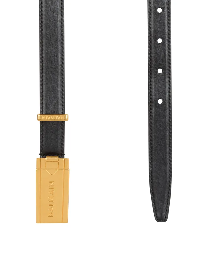 Balmain Belts Men Calfskin Belt With Plaque Black