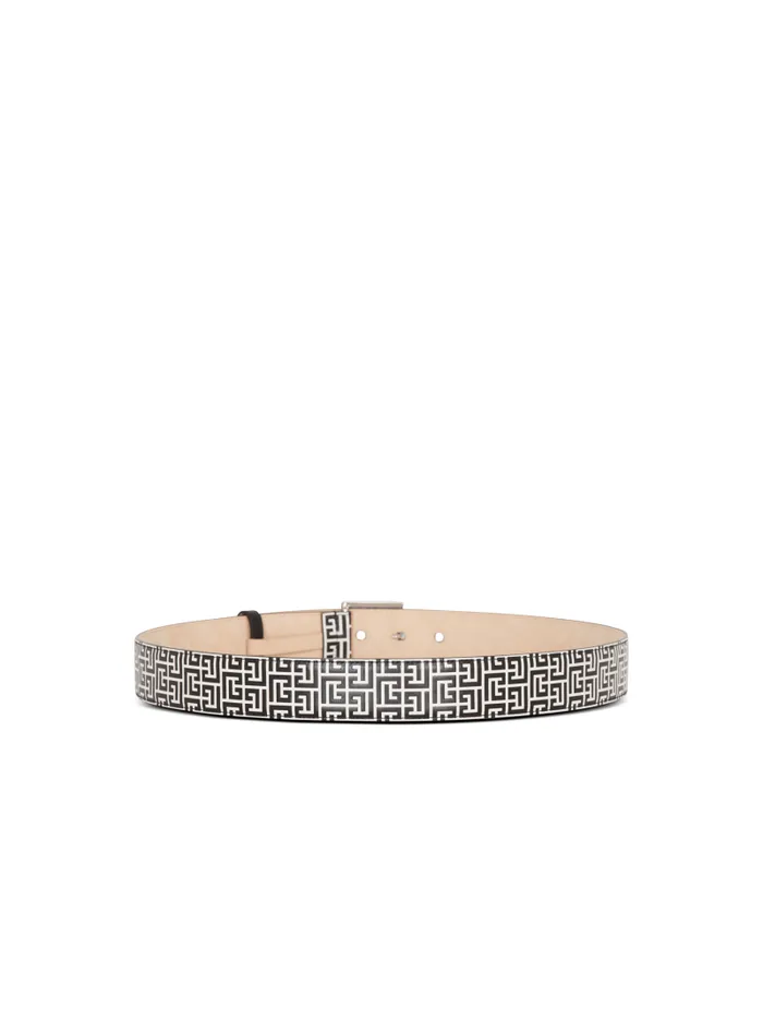 Balmain Belts Men PB Belt In Monogrammed Embossed Calfskin Black