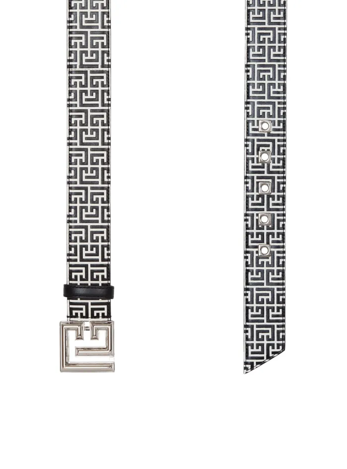 Balmain Belts Men PB Belt In Monogrammed Embossed Calfskin Black