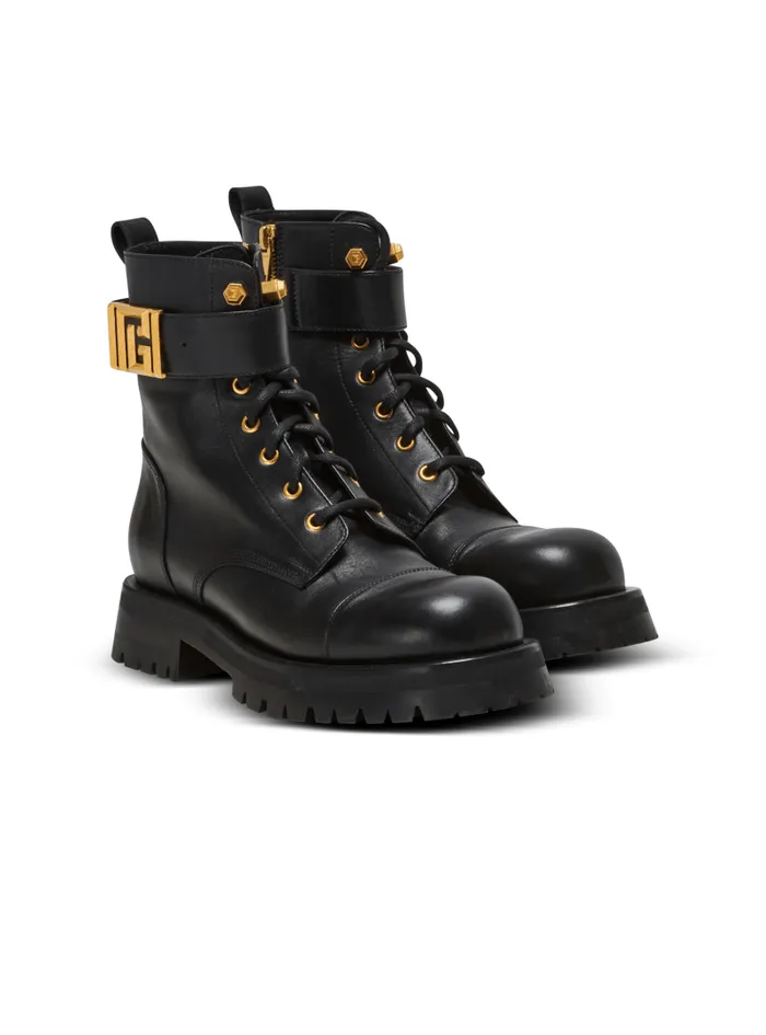Balmain Boots Women Charlie Leather Ranger Boots Black