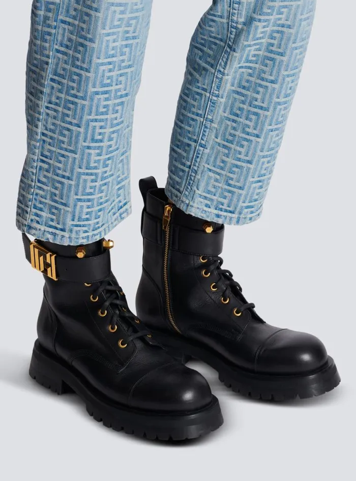 Balmain Boots Women Charlie Leather Ranger Boots Black