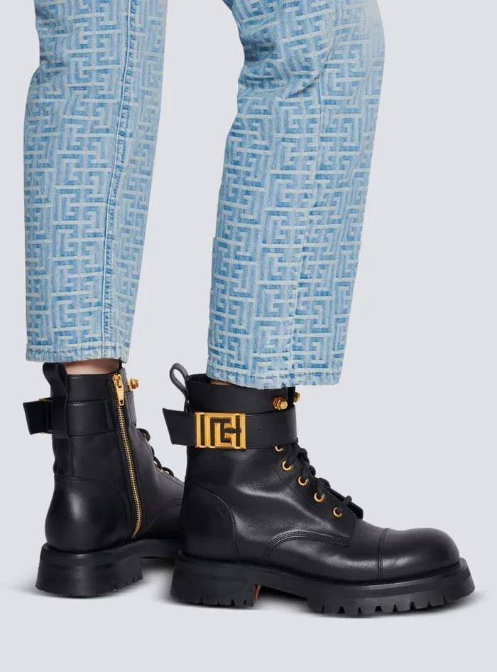 Balmain Boots Women Charlie Leather Ranger Boots Black