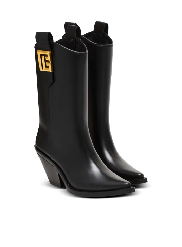 Balmain Boots Women Rubber Tess PB Cowboy Boots Black
