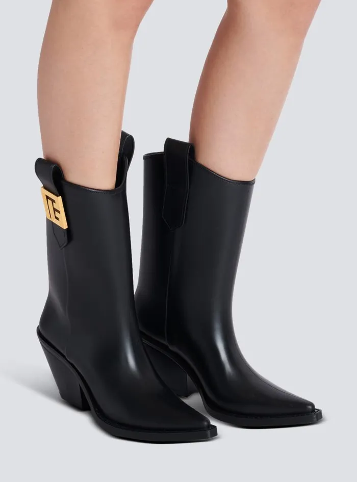 Balmain Boots Women Rubber Tess PB Cowboy Boots Black