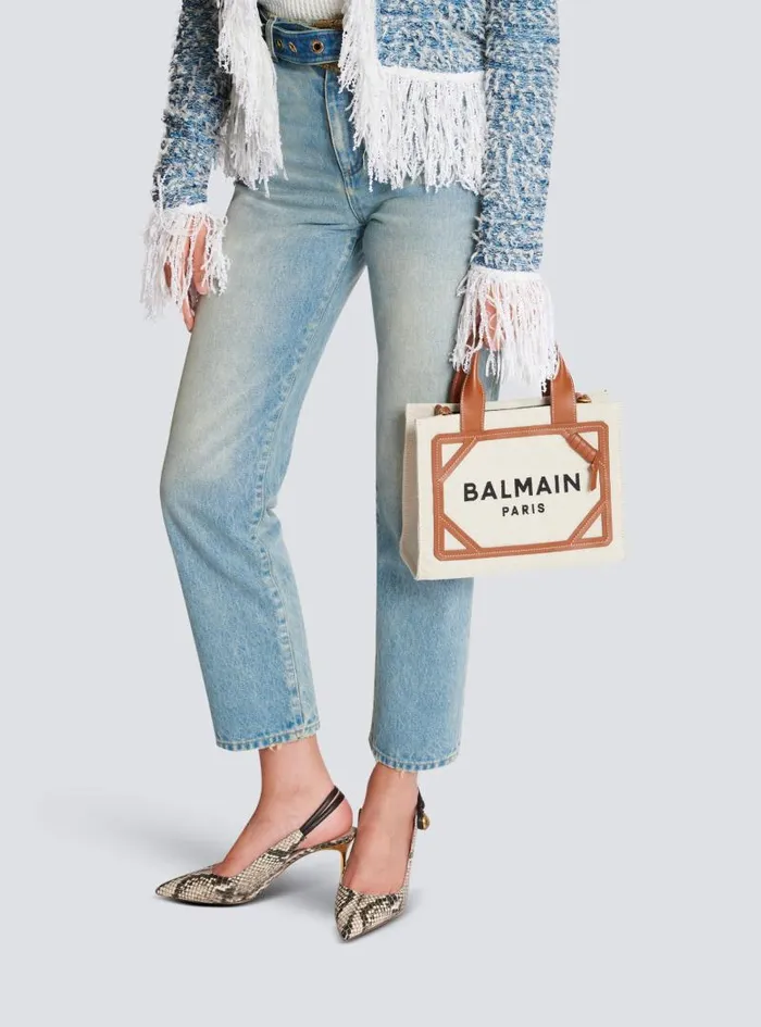 Balmain Crossbody Bags Women BArmy Small Canvas Shopping Bag With Leather Inserts Brown Balmain Crossbody Bags Women BArmy Small Canvas Shopping Bag With Leather Inserts Brown