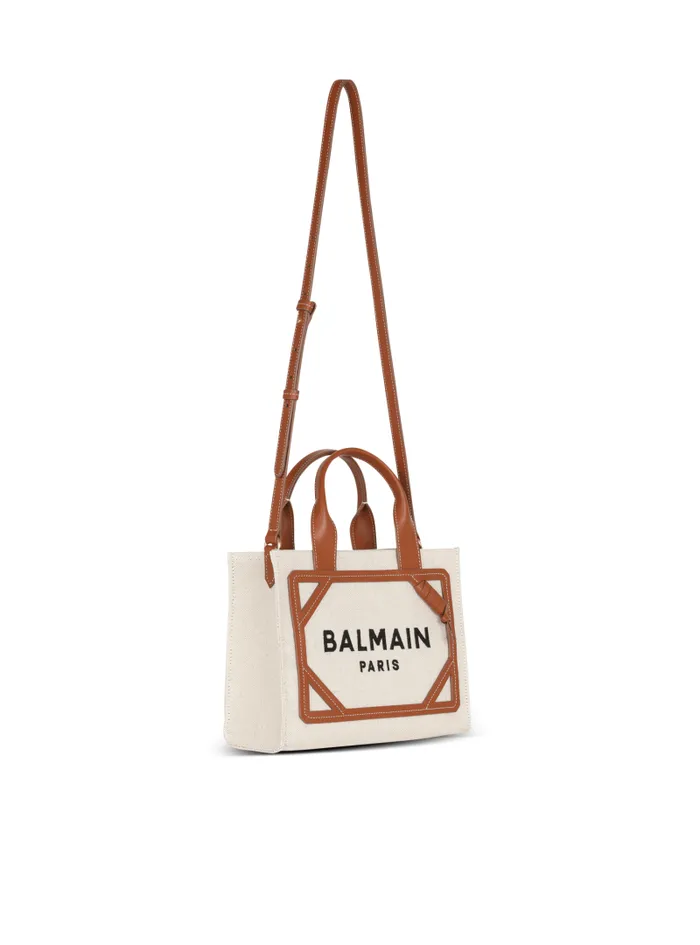 Balmain Crossbody Bags Women BArmy Small Canvas Shopping Bag With Leather Inserts Brown