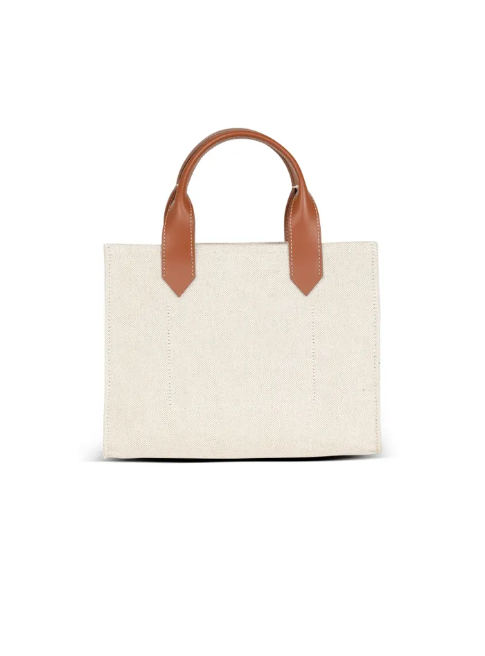 Balmain Crossbody Bags Women BArmy Small Canvas Shopping Bag With Leather Inserts Brown