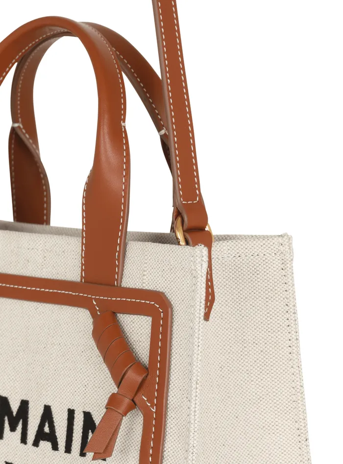 Balmain Crossbody Bags Women BArmy Small Canvas Shopping Bag With Leather Inserts Brown