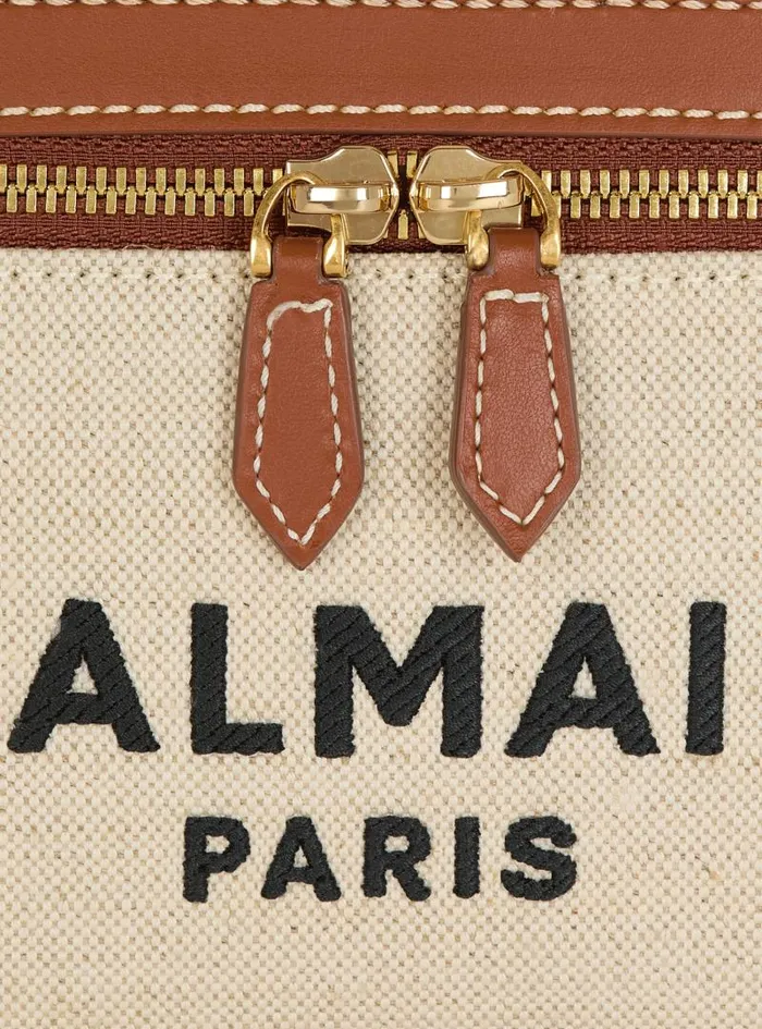 Balmain Crossbody Bags Women BArmy Vanity Case In Canvas And Leather Beige