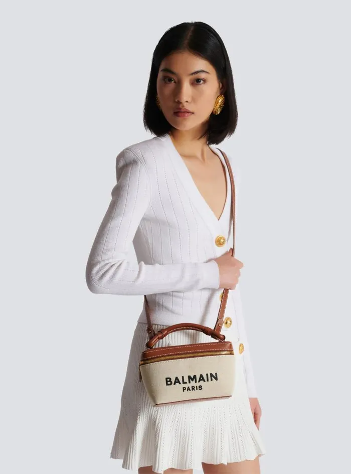 Balmain Crossbody Bags Women BArmy Vanity Case In Canvas And Leather Beige