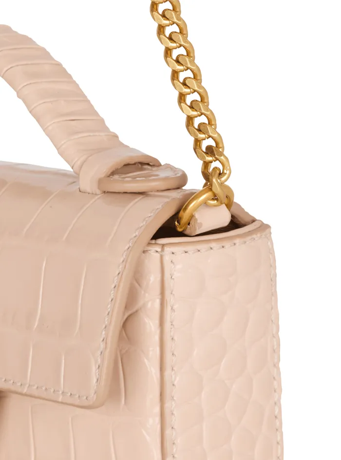 Balmain Crossbody Bags Women BBuzz 17 Mini Bag In Crocodileembossed Calfskin Beige
