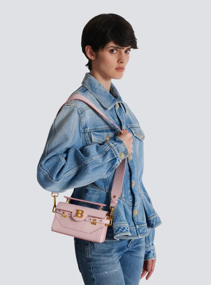 Balmain Crossbody Bags Women BBuzz 19 Bag In Grained PB Labyrinth Leather Pink