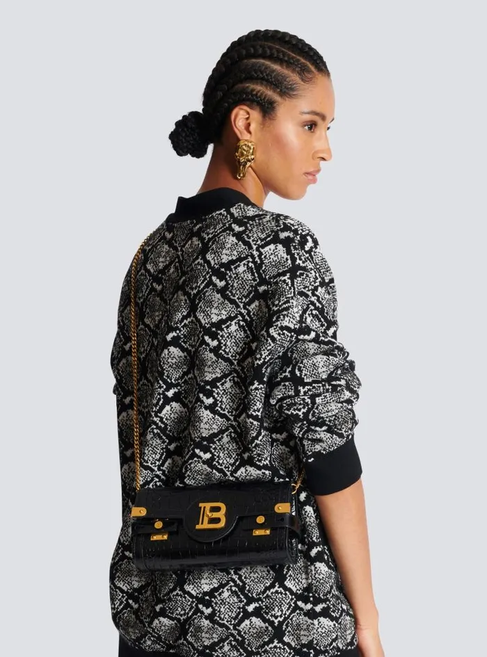 Balmain Crossbody Bags Women BBuzz 23 Clutch In Crocodileprint Leather Black