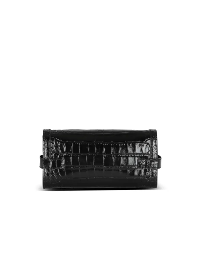 Balmain Crossbody Bags Women BBuzz 23 Clutch In Crocodileprint Leather Black