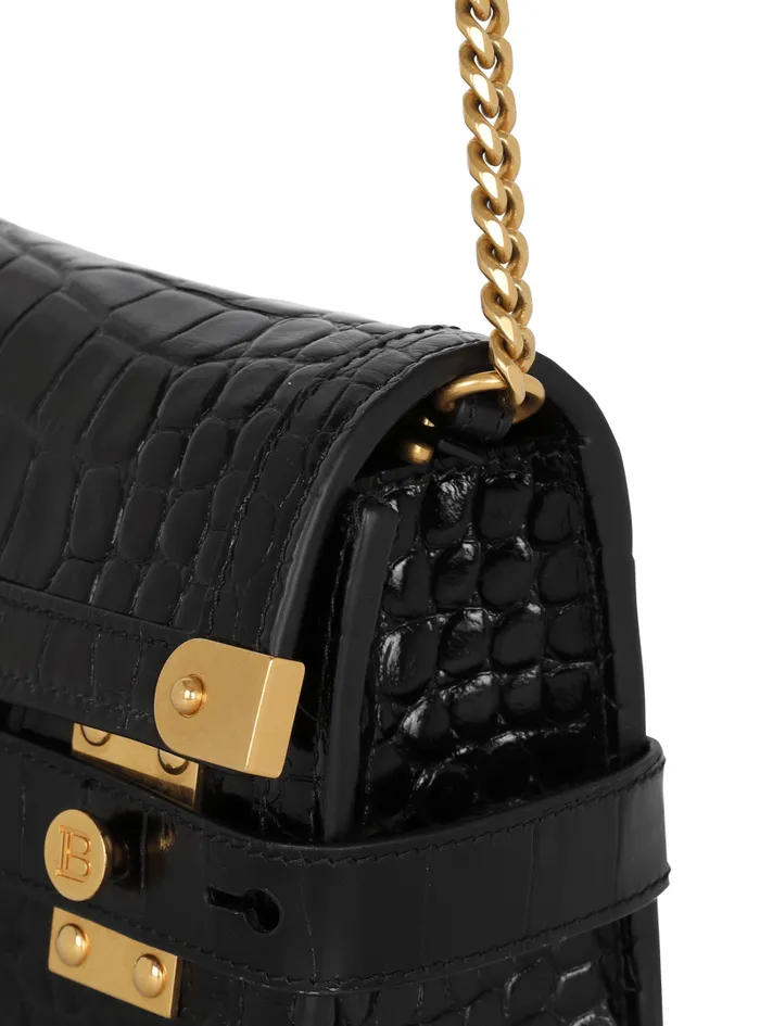 Balmain Crossbody Bags Women BBuzz 23 Clutch In Crocodileprint Leather Black