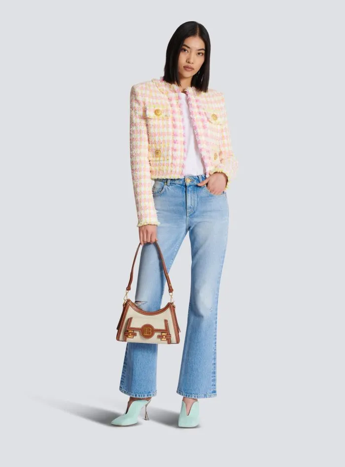 Balmain Crossbody Bags Women BBuzz Hobo Bag In Leather And Canvas Beige