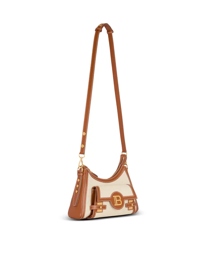 Balmain Crossbody Bags Women BBuzz Hobo Bag In Leather And Canvas Beige