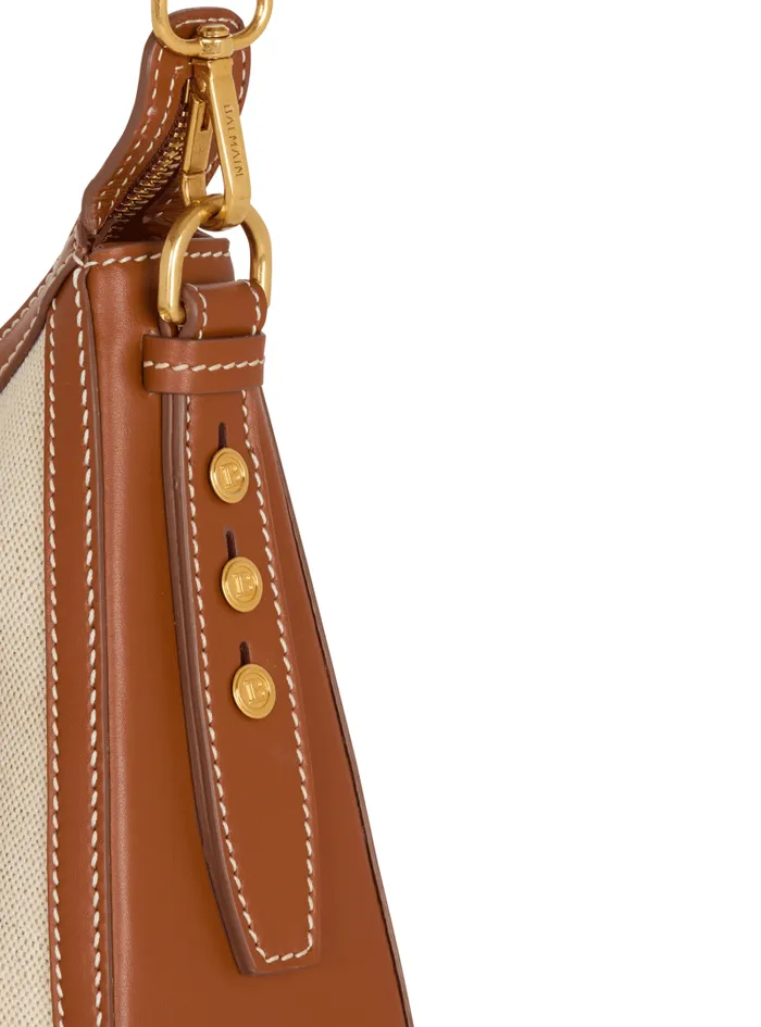 Balmain Crossbody Bags Women BBuzz Hobo Bag In Leather And Canvas Beige