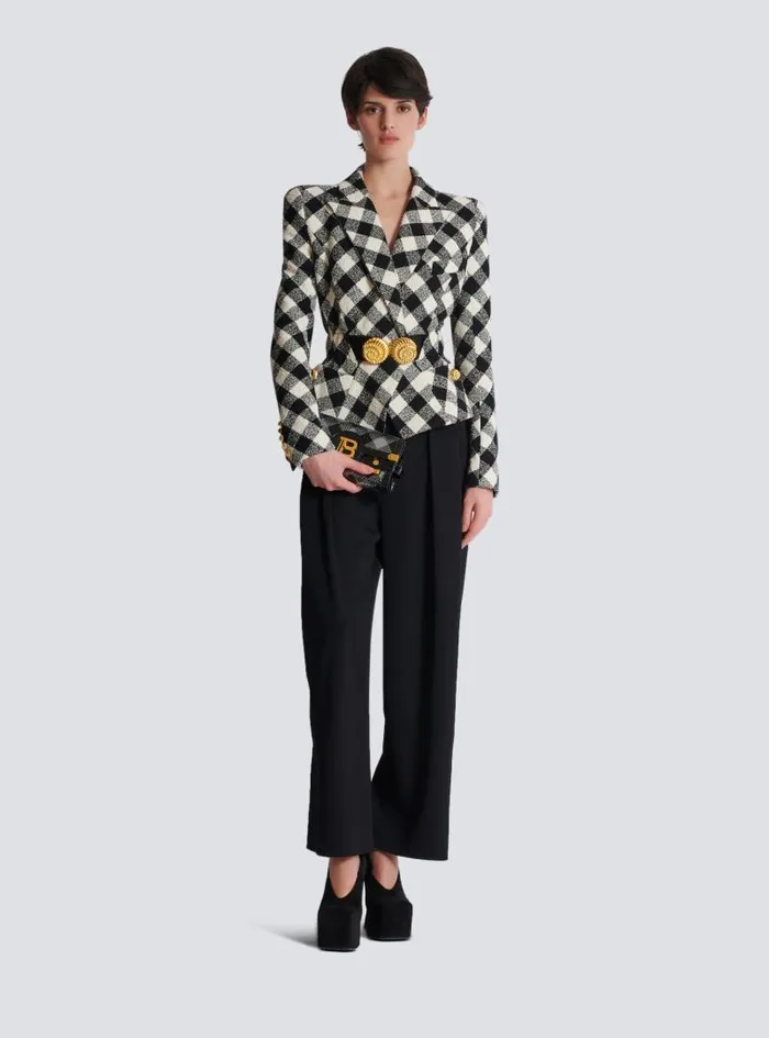 Balmain Crossbody Bags Women BBuzz Pouch 23 With Gingham Sequins And Patent Leather Black Balmain Crossbody Bags Women BBuzz Pouch 23 With Gingham Sequins And Patent Leather Black