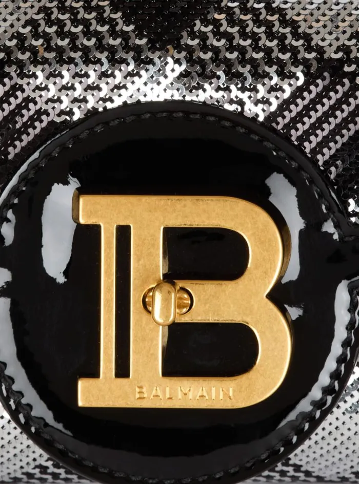 Balmain Crossbody Bags Women BBuzz Pouch 23 With Gingham Sequins And Patent Leather Black
