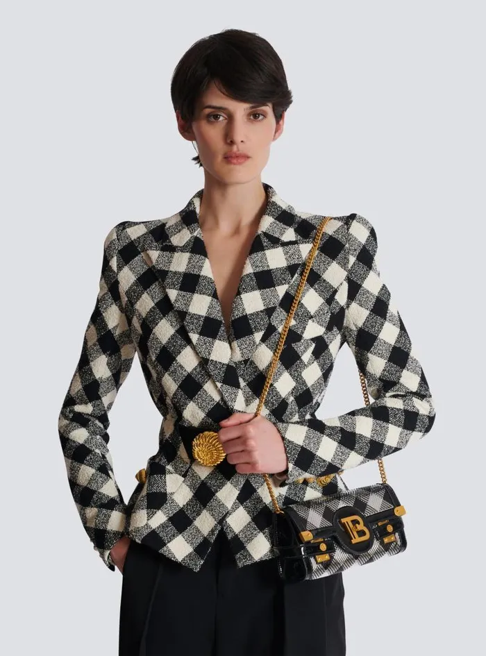 Balmain Crossbody Bags Women BBuzz Pouch 23 With Gingham Sequins And Patent Leather Black