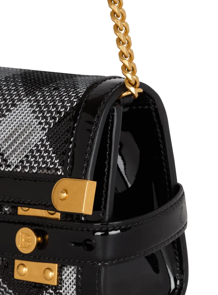Balmain Crossbody Bags Women BBuzz Pouch 23 With Gingham Sequins And Patent Leather Black