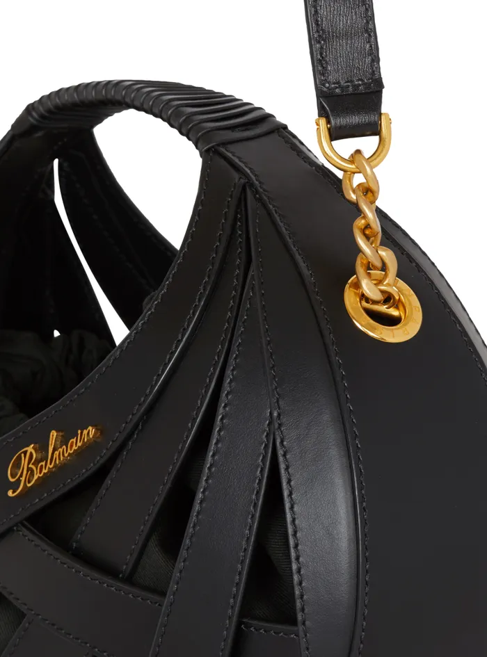 Balmain Crossbody Bags Women Calfskin Basket Bag With An Openwork Grid Motif Black