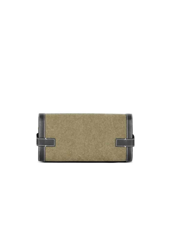 Balmain Crossbody Bags Women Canvas BBuzz 23 Clutch Bag With Leather Panels Khaki