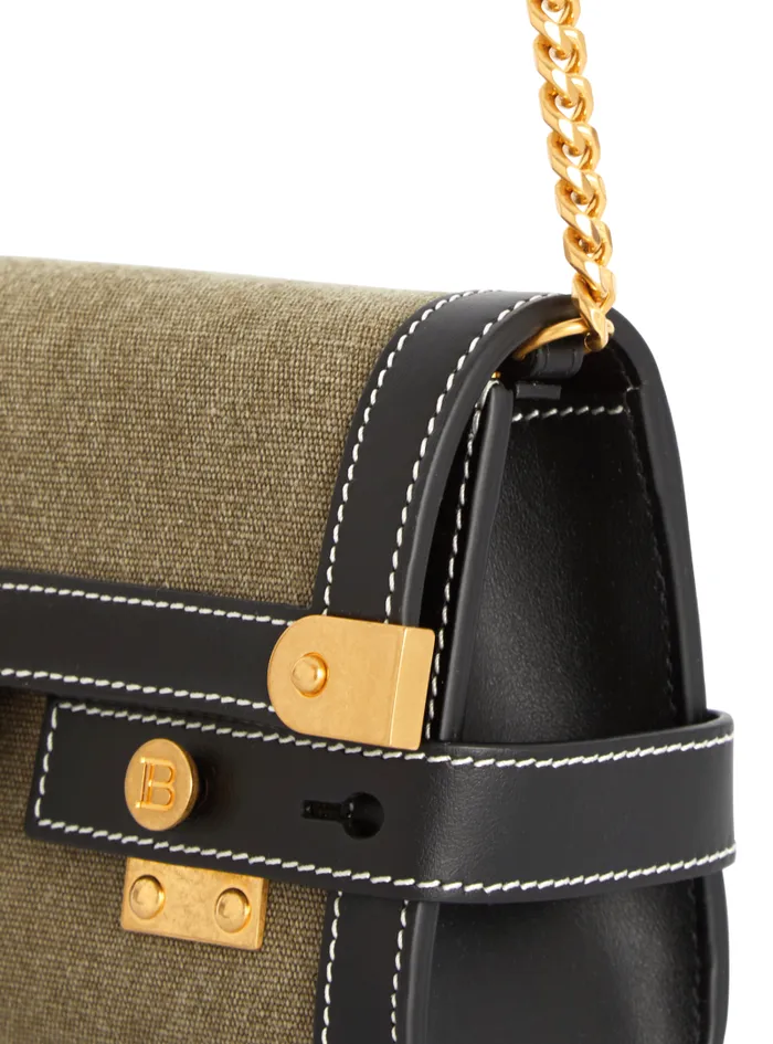 Balmain Crossbody Bags Women Canvas BBuzz 23 Clutch Bag With Leather Panels Khaki