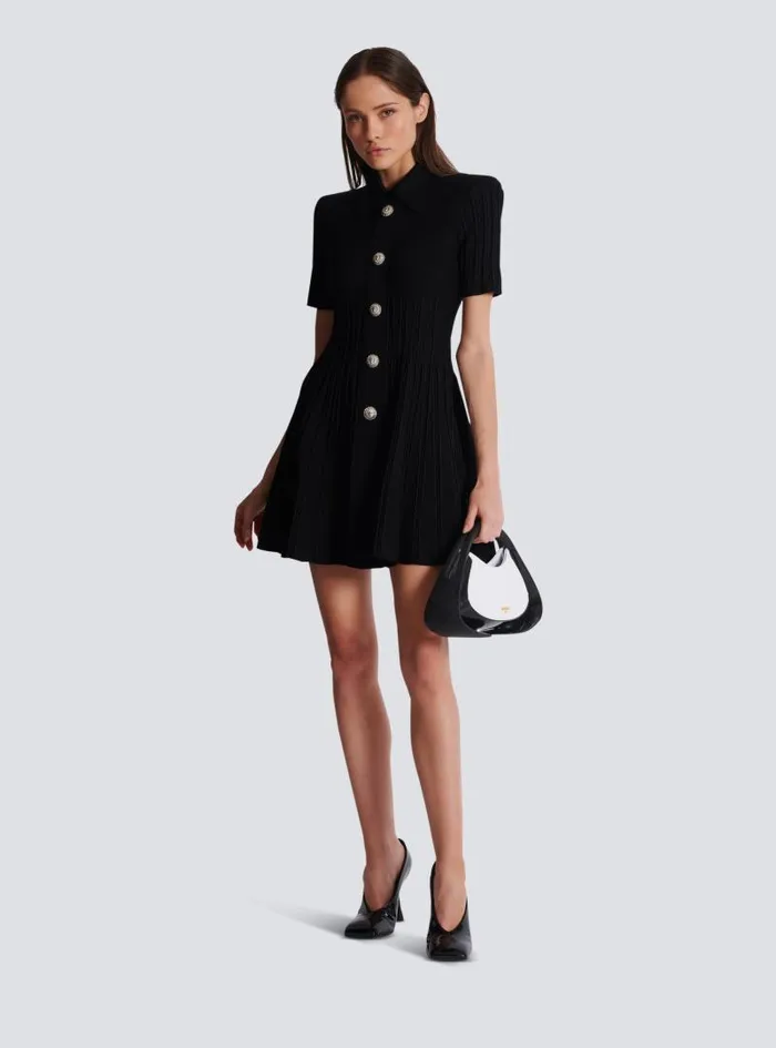 Balmain Dresses Women Flared Knit Dress With Buttons Black
