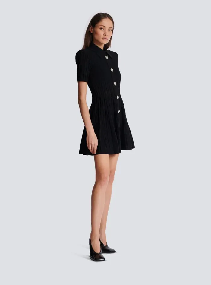 Balmain Dresses Women Flared Knit Dress With Buttons Black