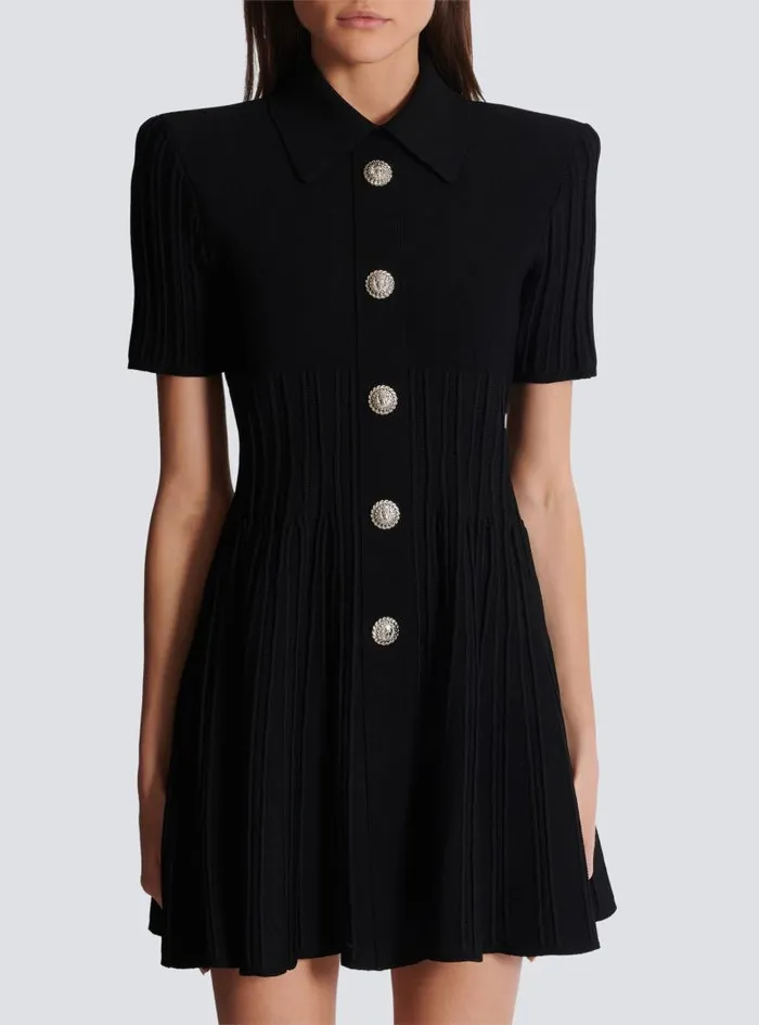 Balmain Dresses Women Flared Knit Dress With Buttons Black