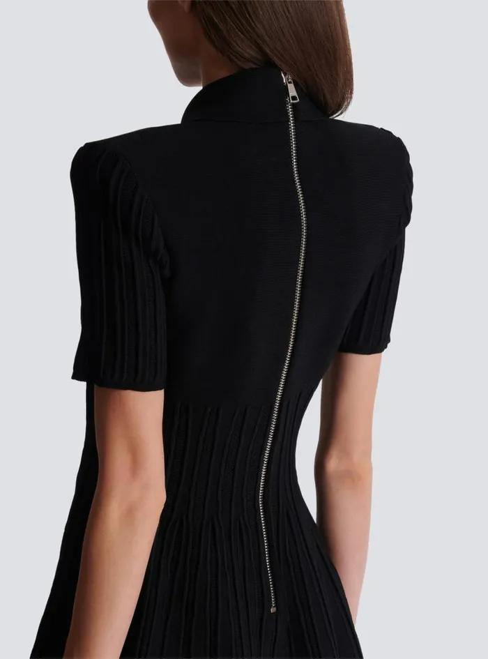 Balmain Dresses Women Flared Knit Dress With Buttons Black