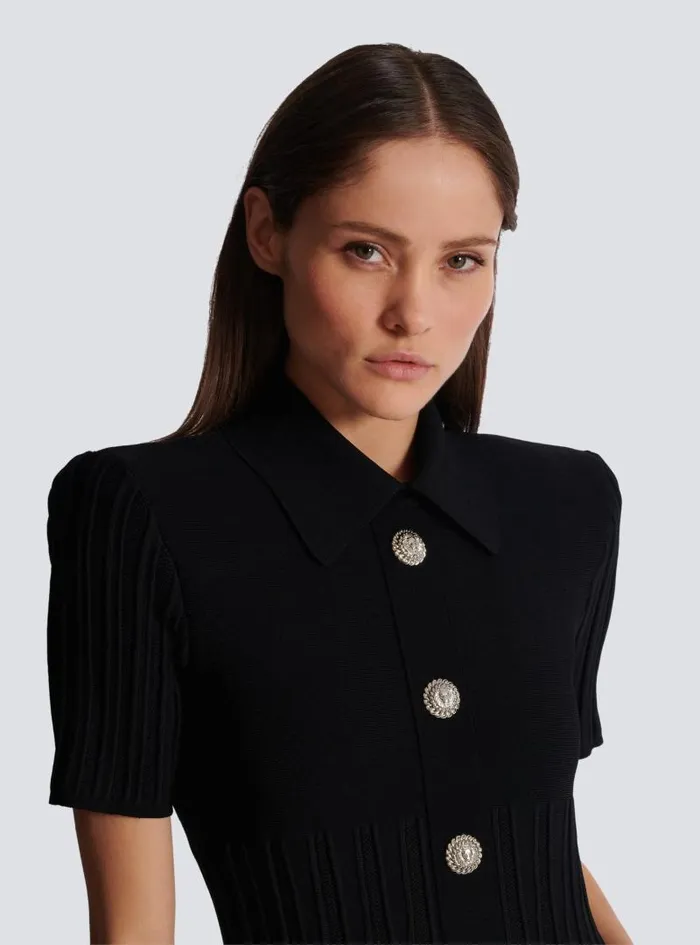 Balmain Dresses Women Flared Knit Dress With Buttons Black
