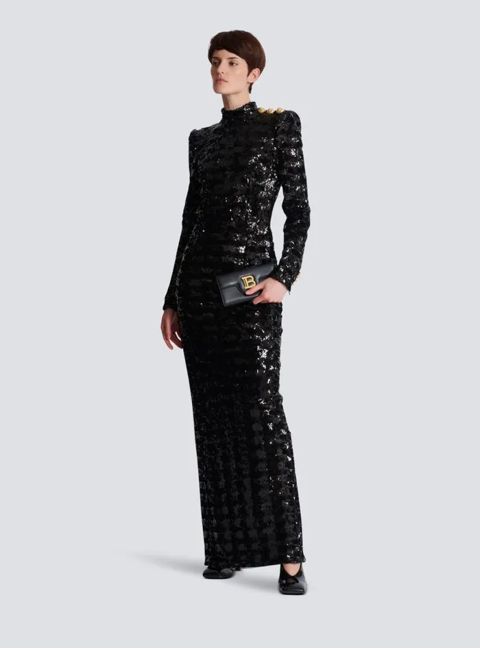 Balmain Dresses Women Long Sequin Dress Black