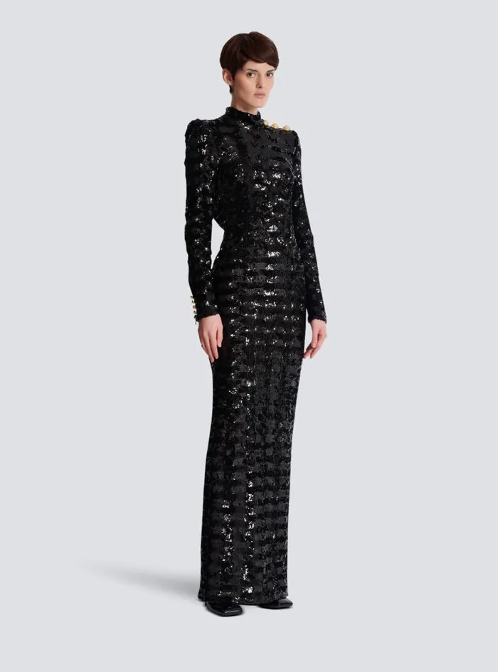 Balmain Dresses Women Long Sequin Dress Black