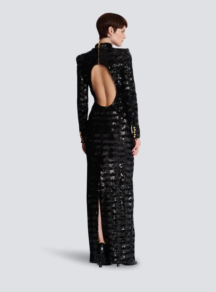 Balmain Dresses Women Long Sequin Dress Black