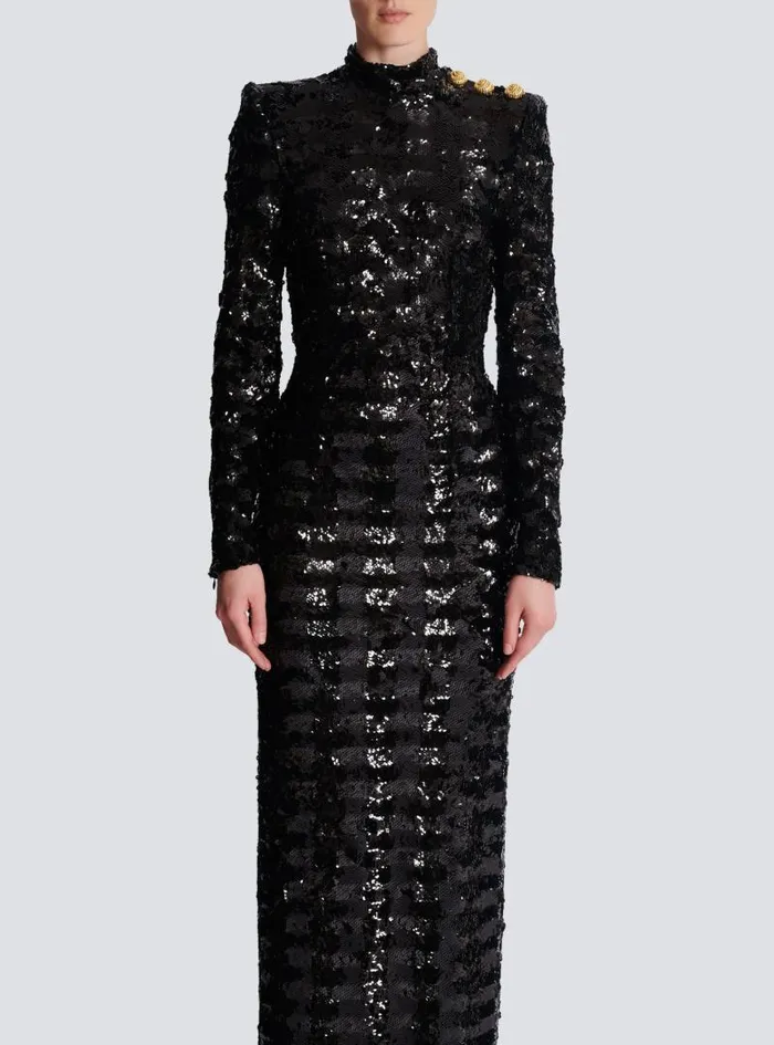 Balmain Dresses Women Long Sequin Dress Black