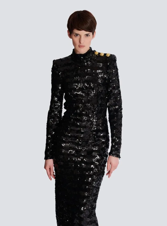 Balmain Dresses Women Long Sequin Dress Black