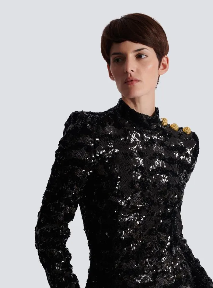 Balmain Dresses Women Long Sequin Dress Black